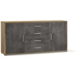 Credenza Noce Nero Mobile 2 Ante 4 Cassetti Contenitore Buffet Tv Soggiorno