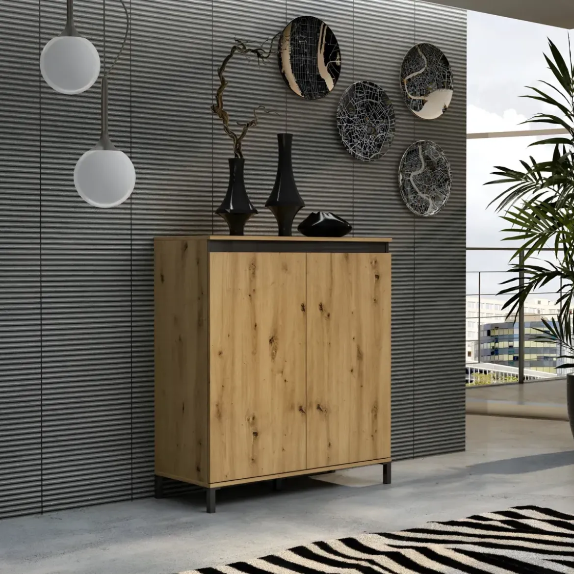Credenza Soggiorno 2 Ante 100x110 cm Finitura in Rovere