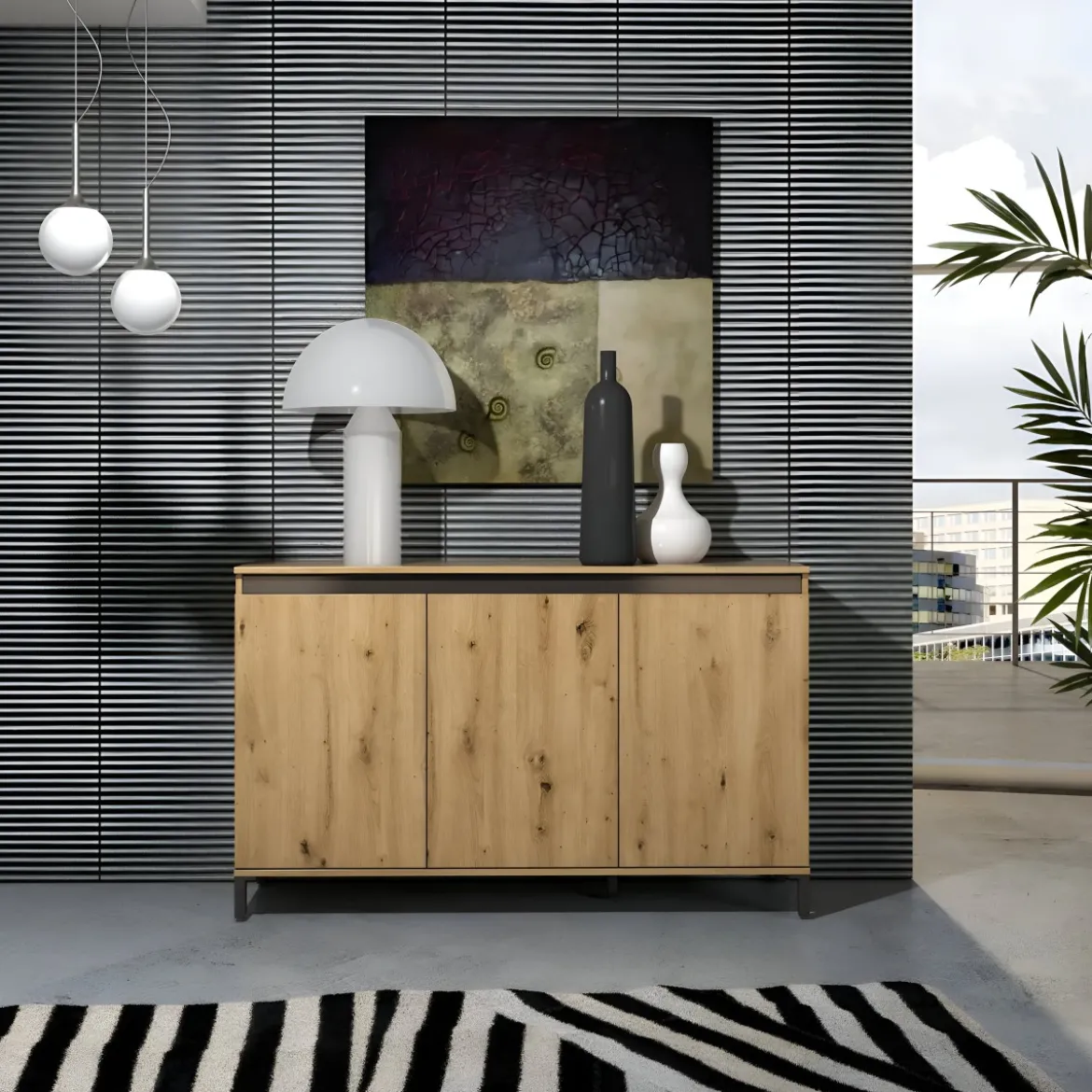 Credenza Soggiorno 3 Ante 138x84 cm Rovere Moderna