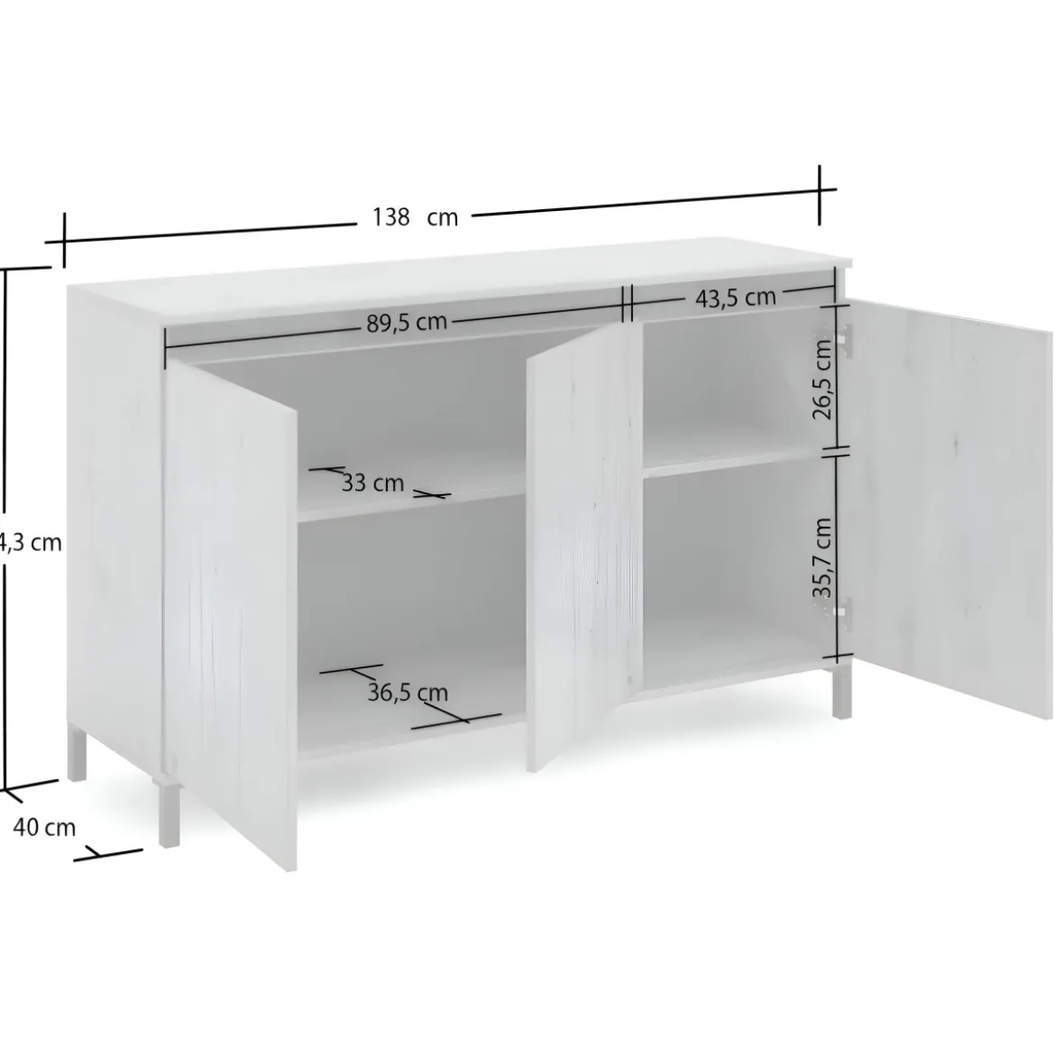 Credenza Soggiorno 3 Ante 138x84 cm Rovere Moderna