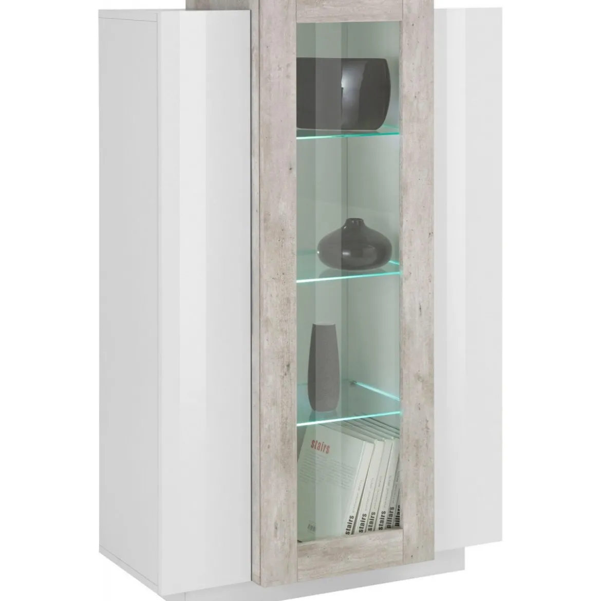 Credenza Vetrina con 3 Ante Mobile Moderno da Ingresso Bianco e Cemento