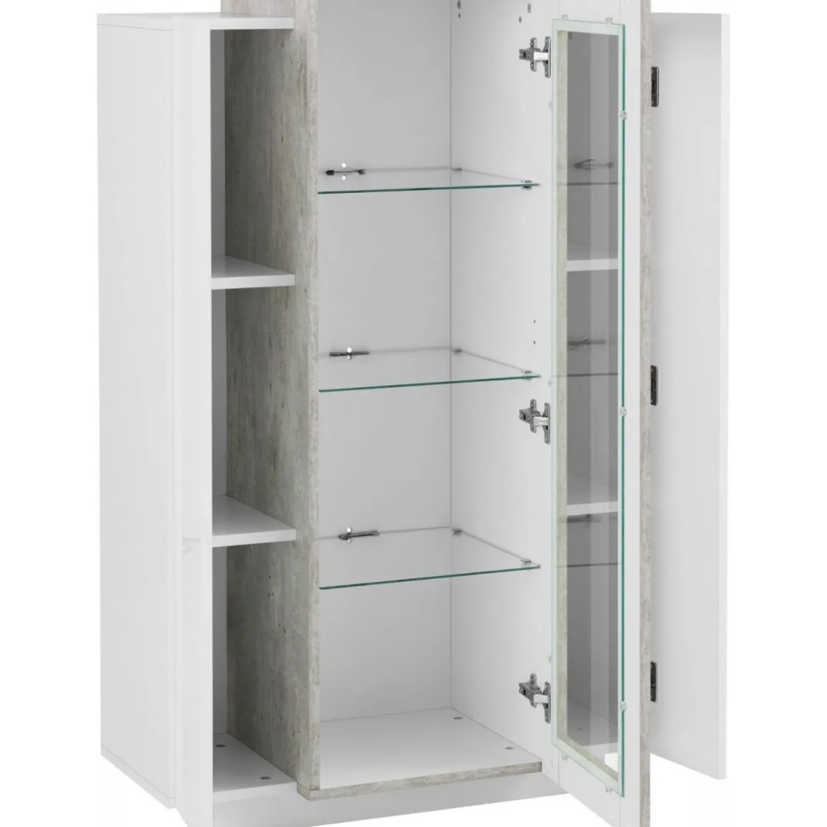 Credenza Vetrina con 3 Ante Mobile Moderno da Ingresso Bianco e Cemento