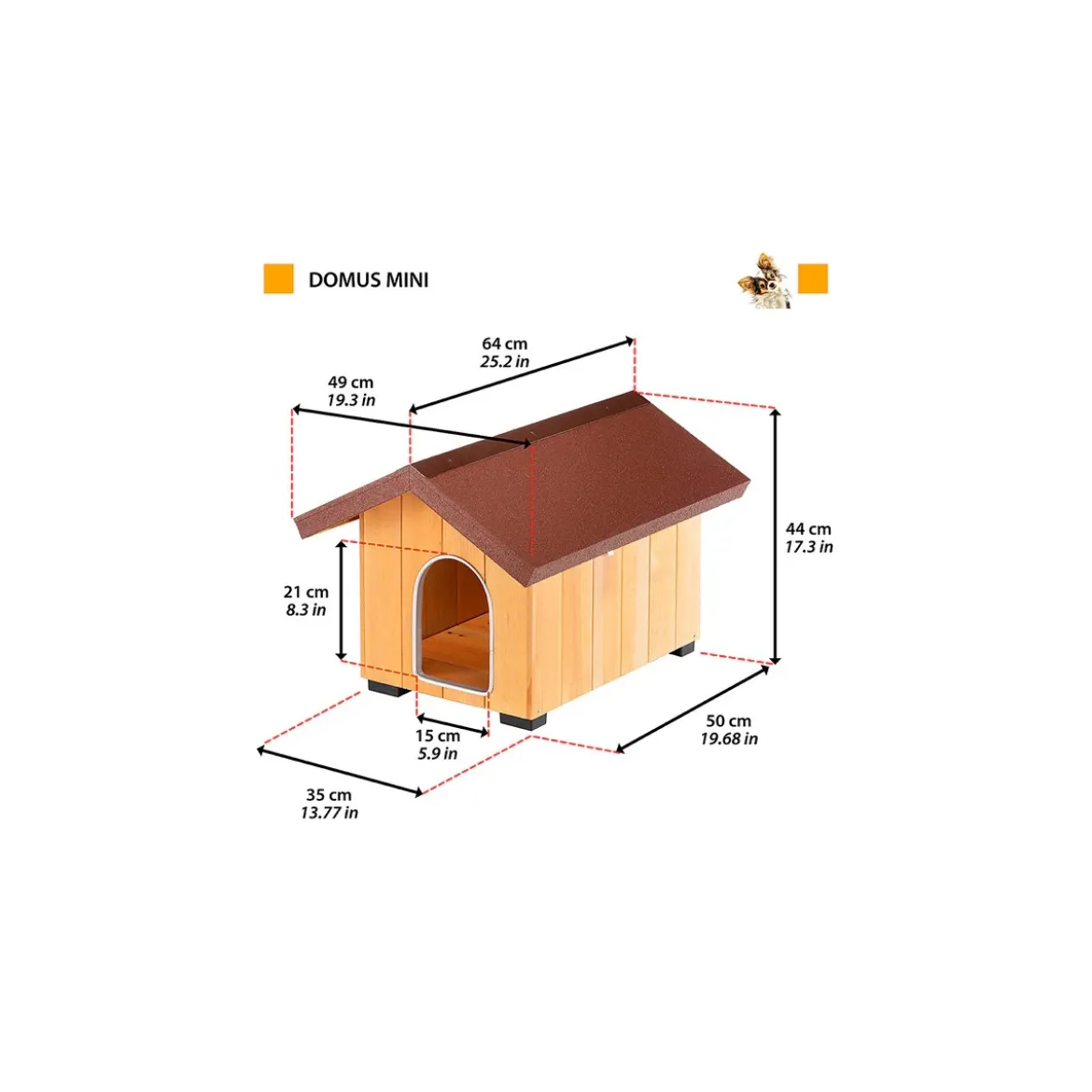 Cuccia per Cani mini 47x61x44 cm in legno per esterni
