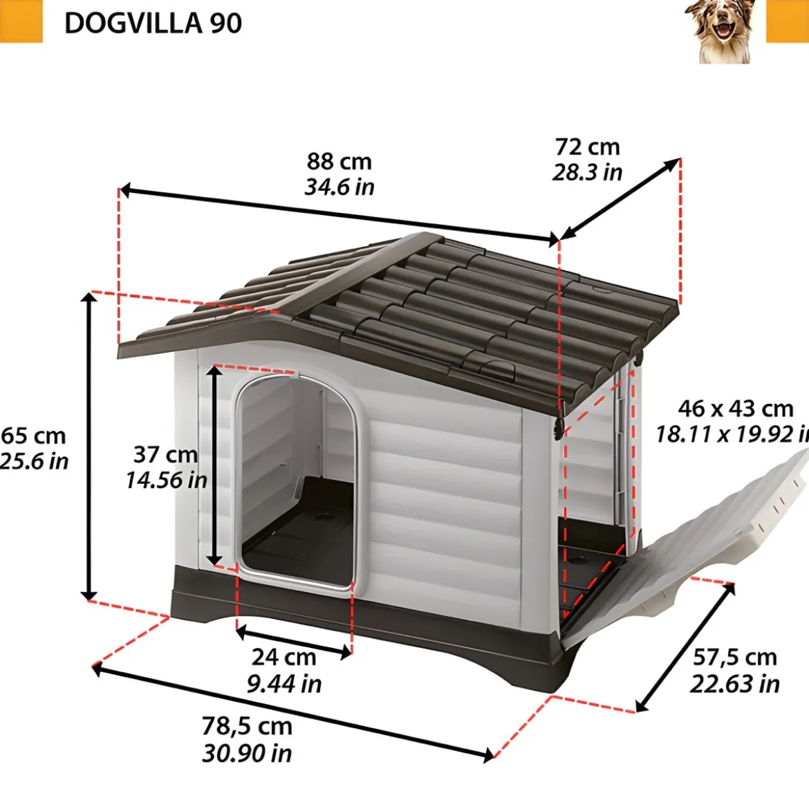 Cuccia per Cani 88x72x65 cm con pannello laterale ribaltabile