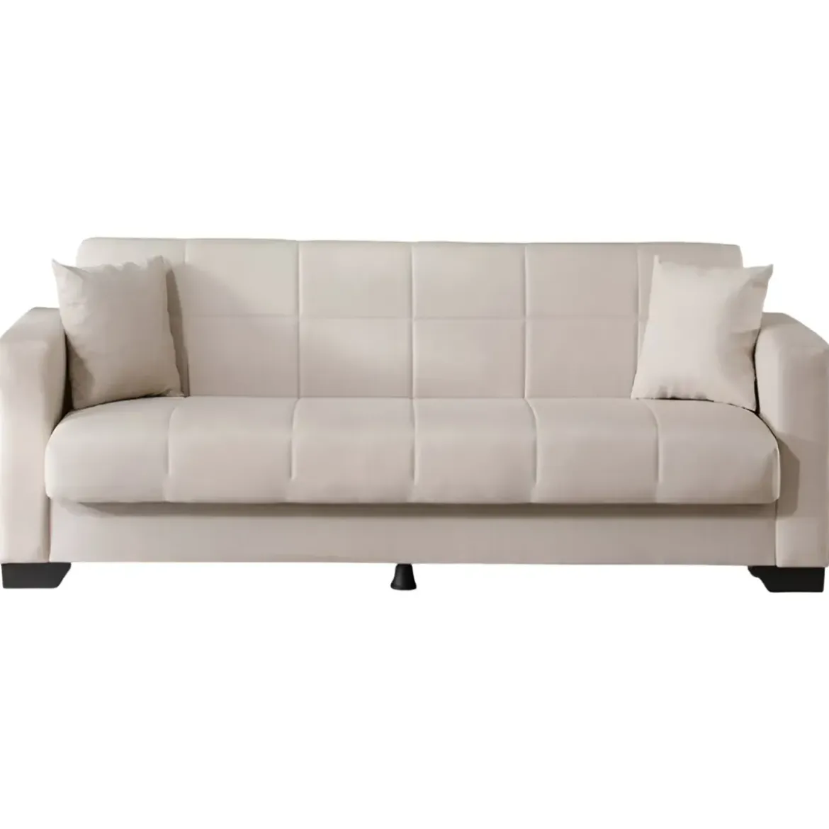 Divano Letto 3 Posti in Tessuto Crema con Contenitore 213x81x83 cm