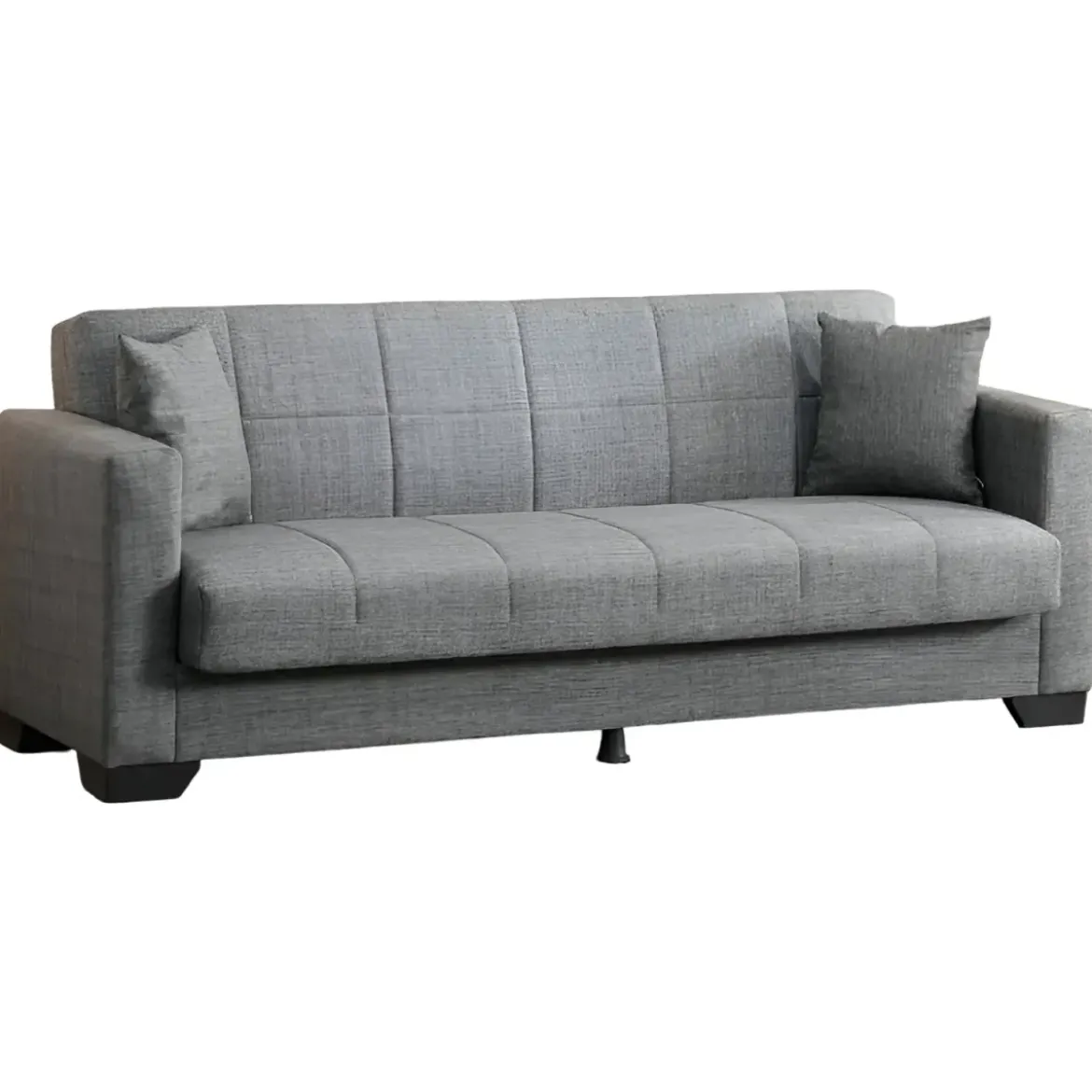 Divano Letto 3 Posti in Tessuto Grigio con Contenitore 213x81x83 cm
