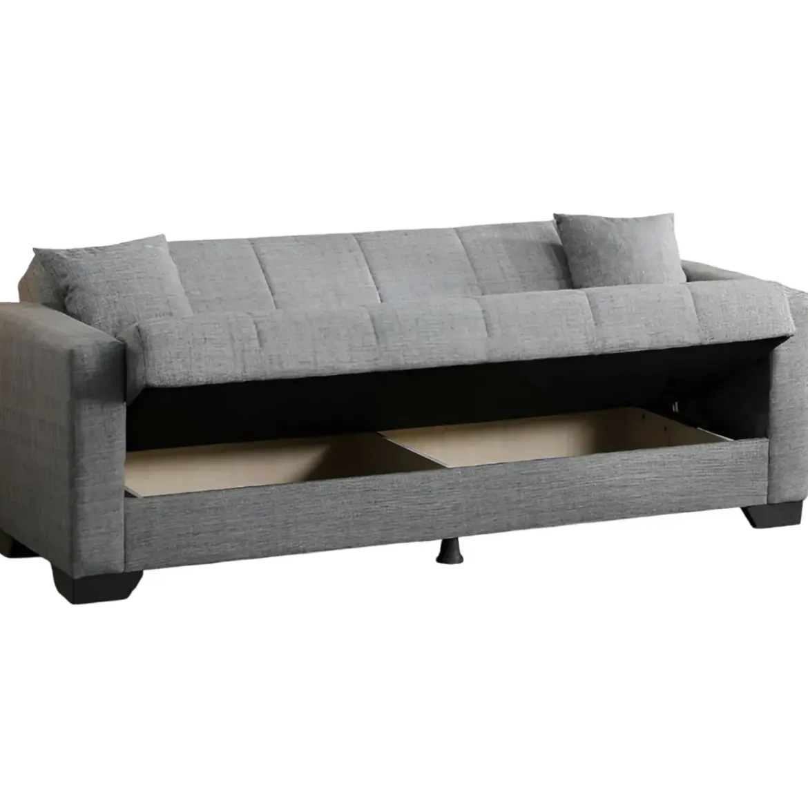 Divano Letto 3 Posti in Tessuto Grigio con Contenitore 213x81x83 cm
