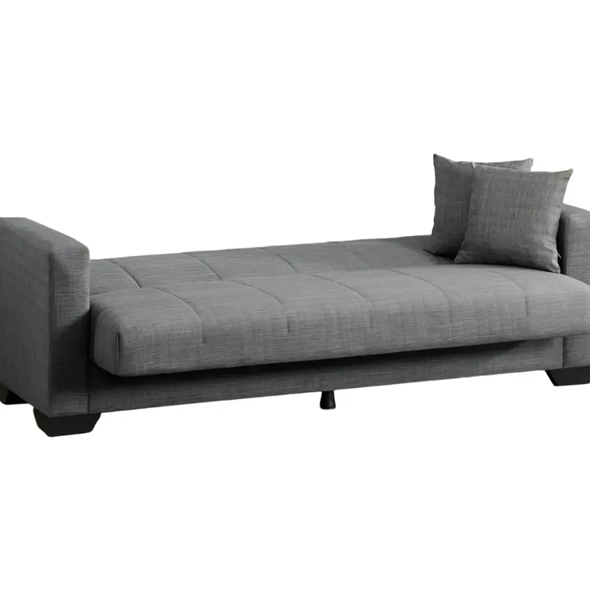 Divano Letto 3 Posti in Tessuto Grigio con Contenitore 213x81x83 cm