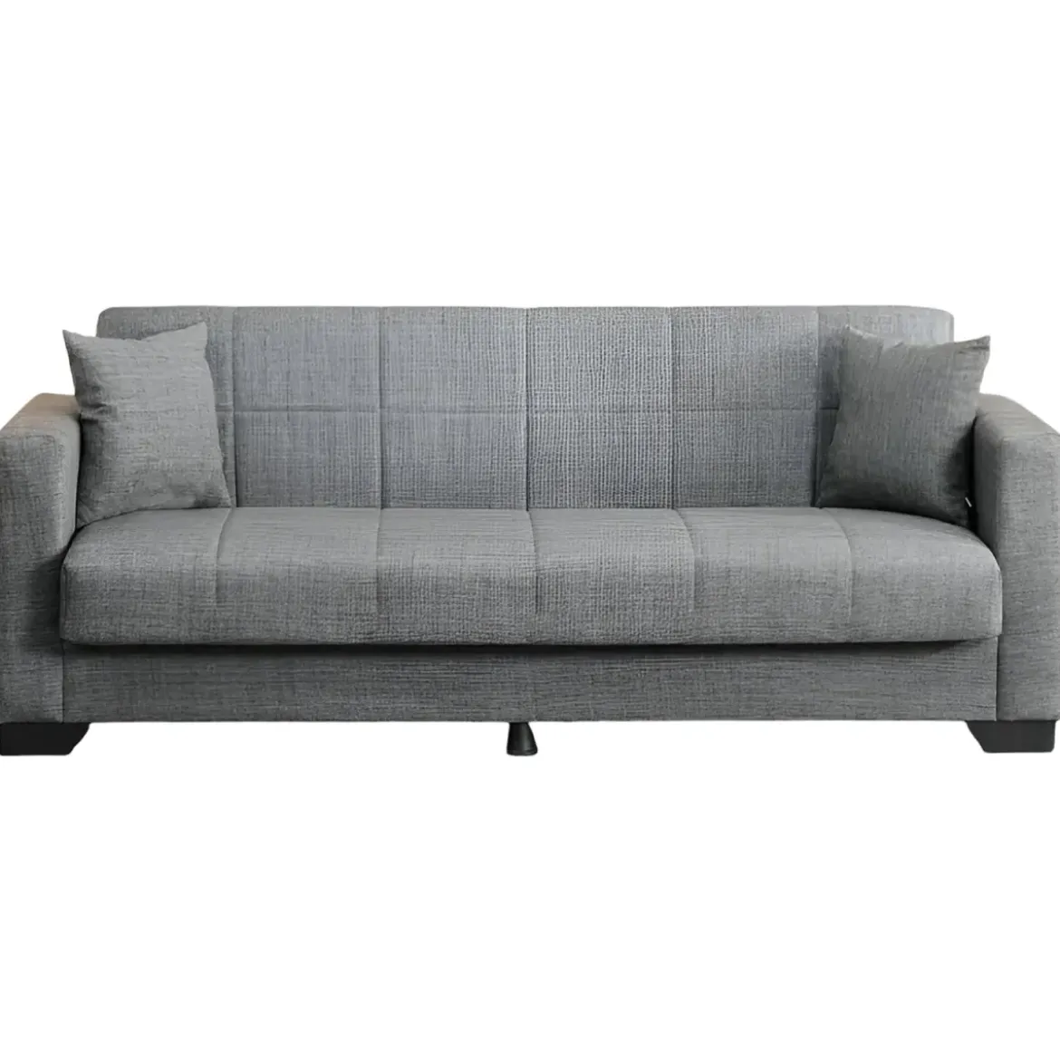 Divano Letto 3 Posti in Tessuto Grigio con Contenitore 213x81x83 cm