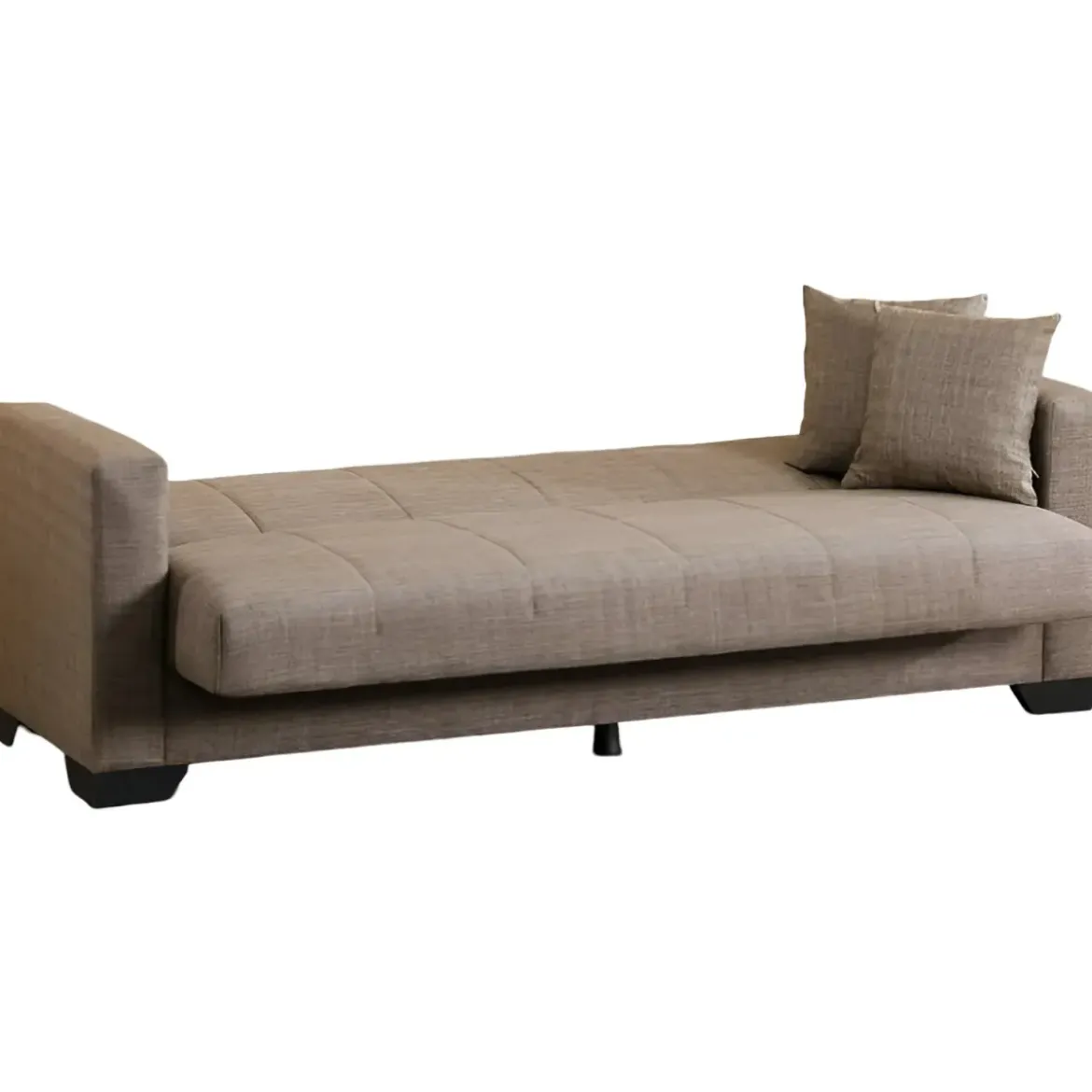 Divano Letto 3 Posti in Tessuto Cammello con Contenitore 213x81x83 cm