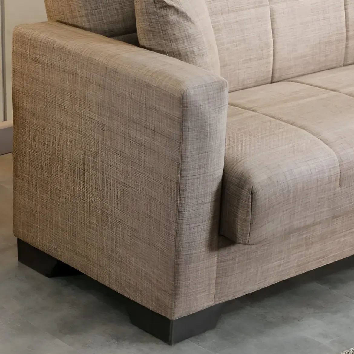 Divano Letto 3 Posti in Tessuto Cammello con Contenitore 213x81x83 cm