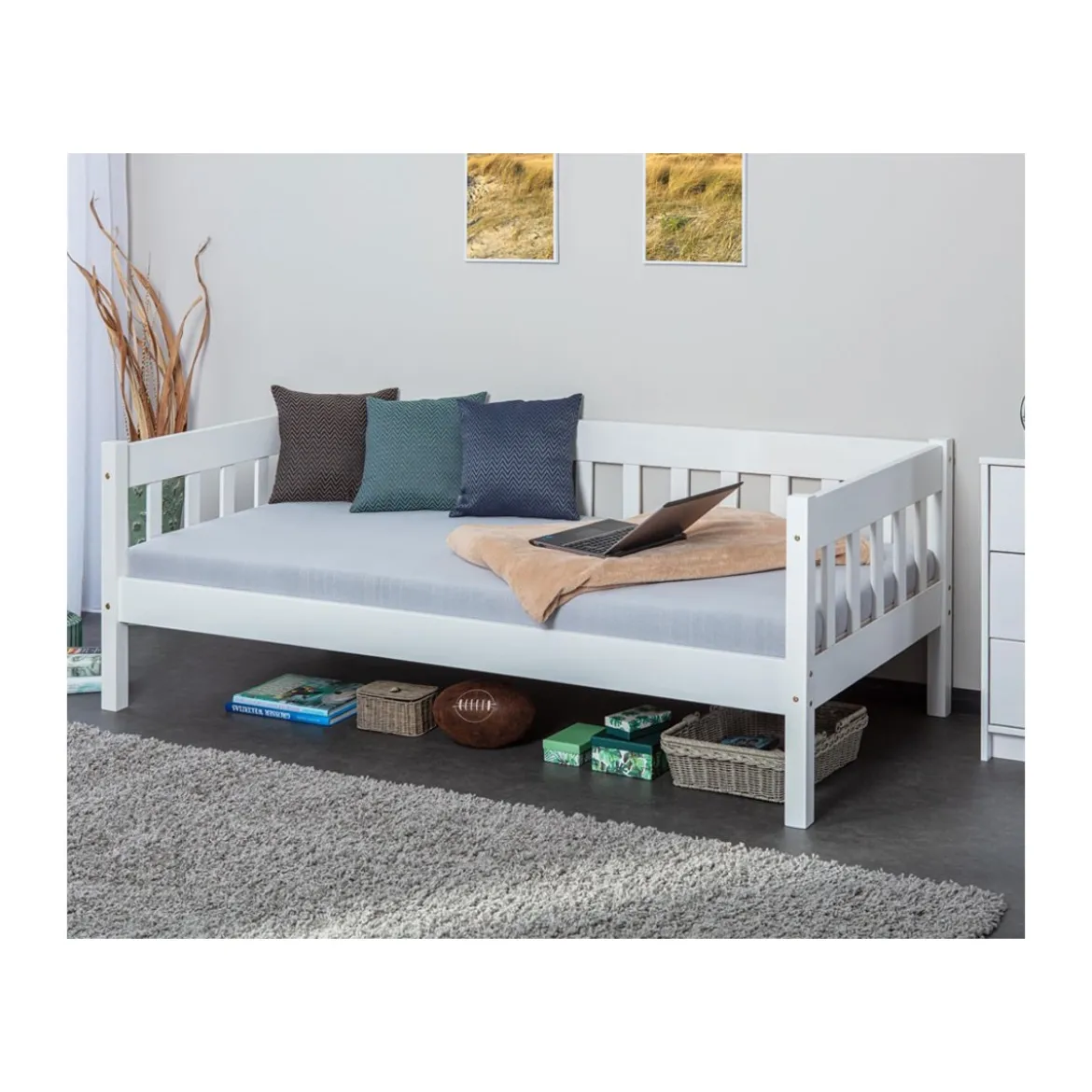Divano Letto 90x200 Bianco Singolo a Doghe Possibile Letto Estraibile Cameretta