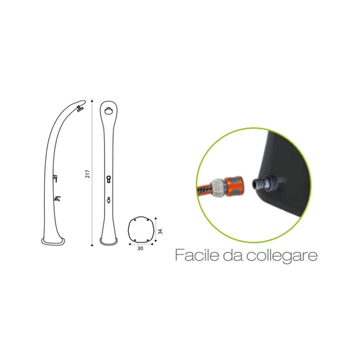 Doccia Riscaldamento Solare 28 litri Nera in Resina da Giardino per Piscina