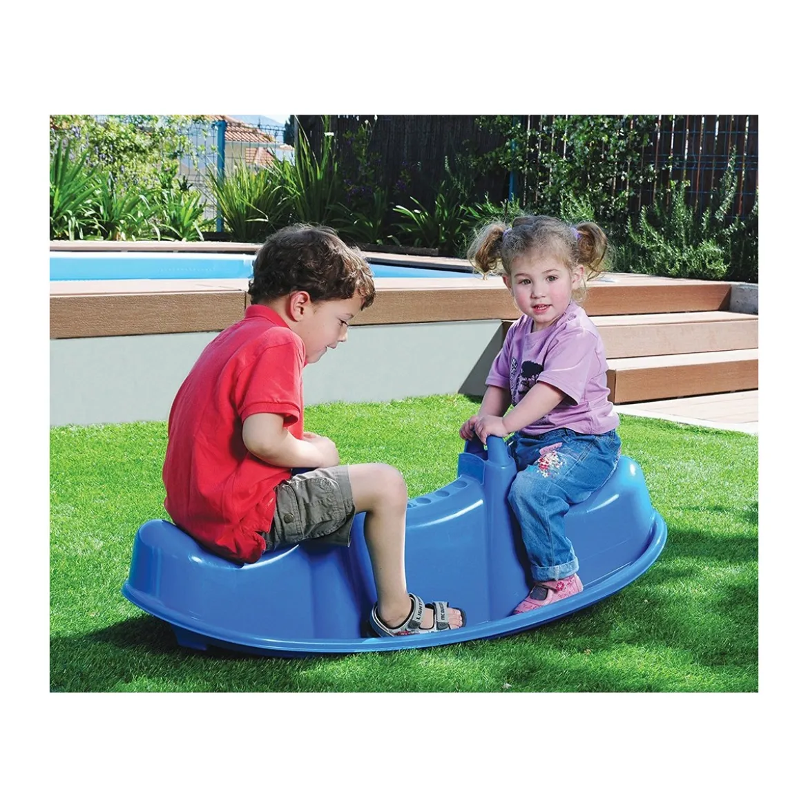 Dondolo per Bambini 3 Posti Plastica Colorata con Maniglie Resistenti