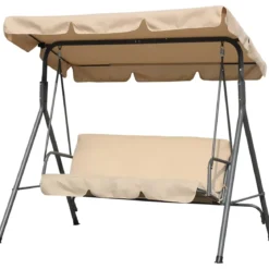 Dondolo 3 Posti Telo Beige in Acciaio da Esterno Balcone Giardino