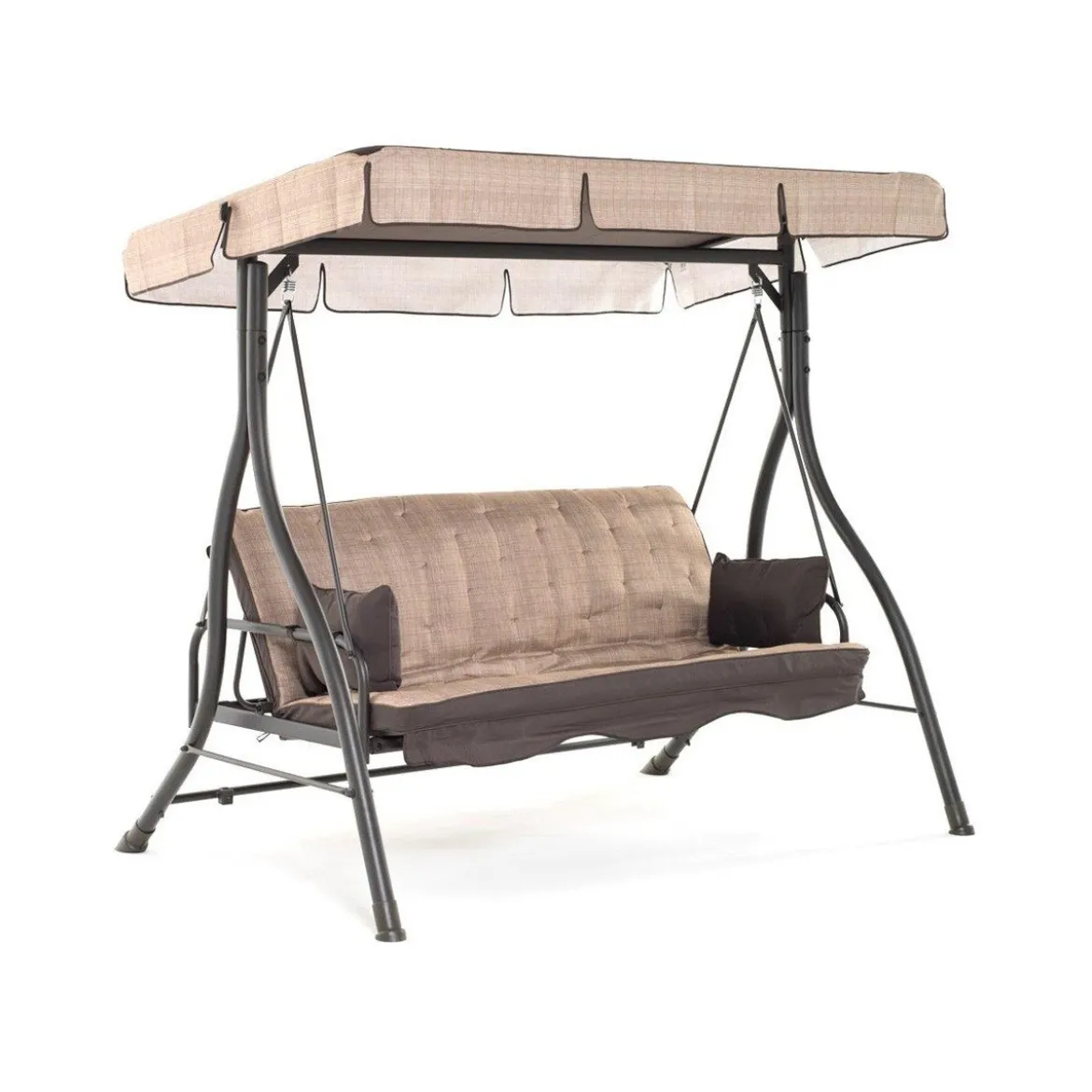 Dondolo 3 tre Posti Beige Reclinabile Letto in Ferro con Tetto Copertura Cuscini