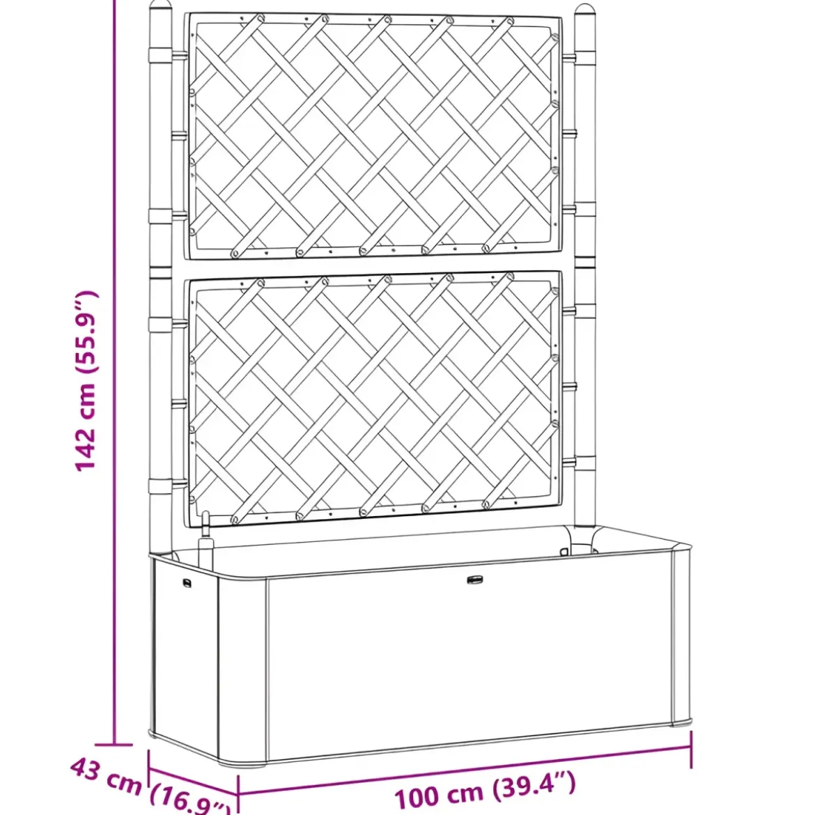 Fioriera Rettangolare 100x43 Resina con Spalliera in Pvc da Esterno Balcone Vasi