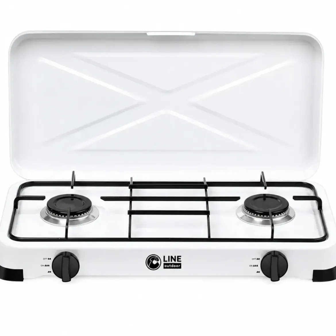 Fornello a Gas GPL 2 Fuochi Portatile 4,4 kW con Coperchio da Esterno