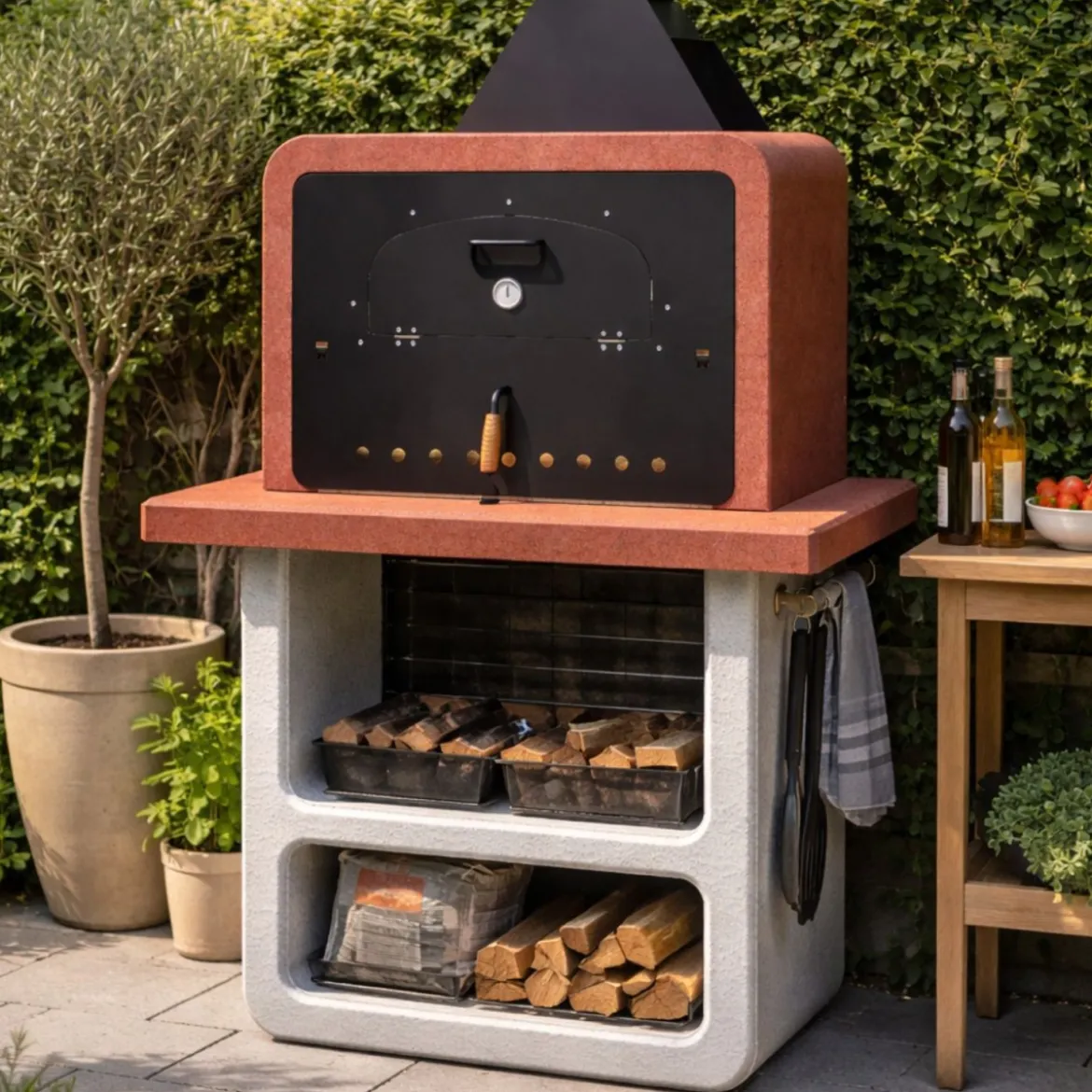 Forno a Carbonella Legna Cucina in Cemento Esterno Componibile Barbecue
