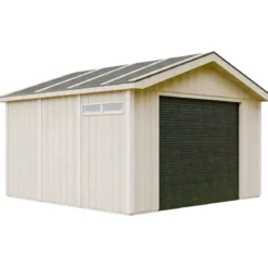 Garage in Legno Grezzo 368x354 cm a Pannelli Box con Porta Elettrica