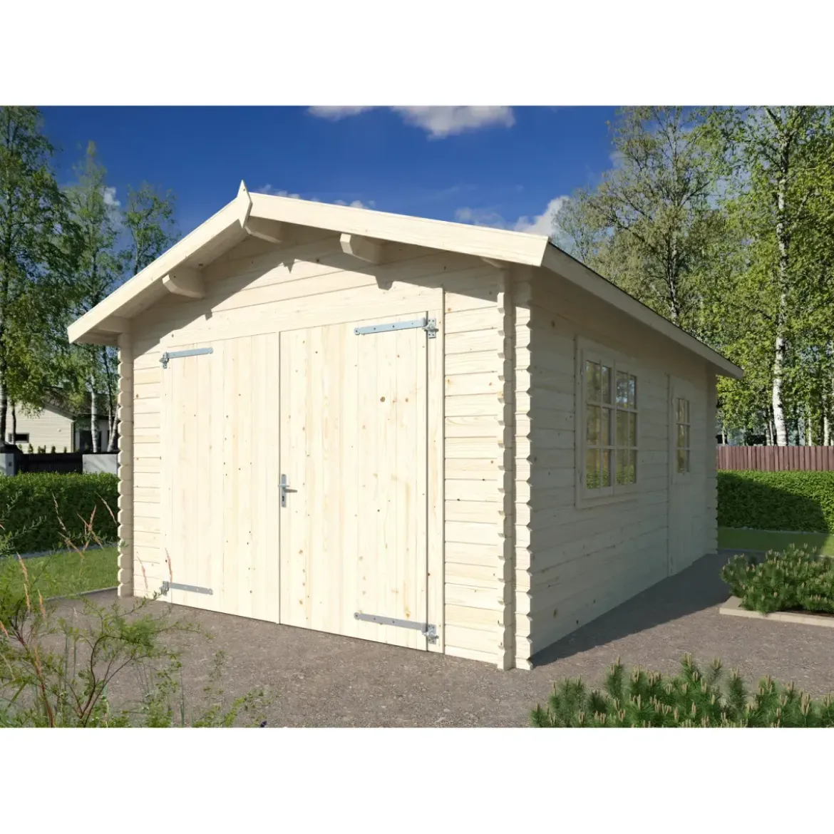 Garage in Legno 350x520 cm Blockhouse 34 mm Doppia Porta Finestra