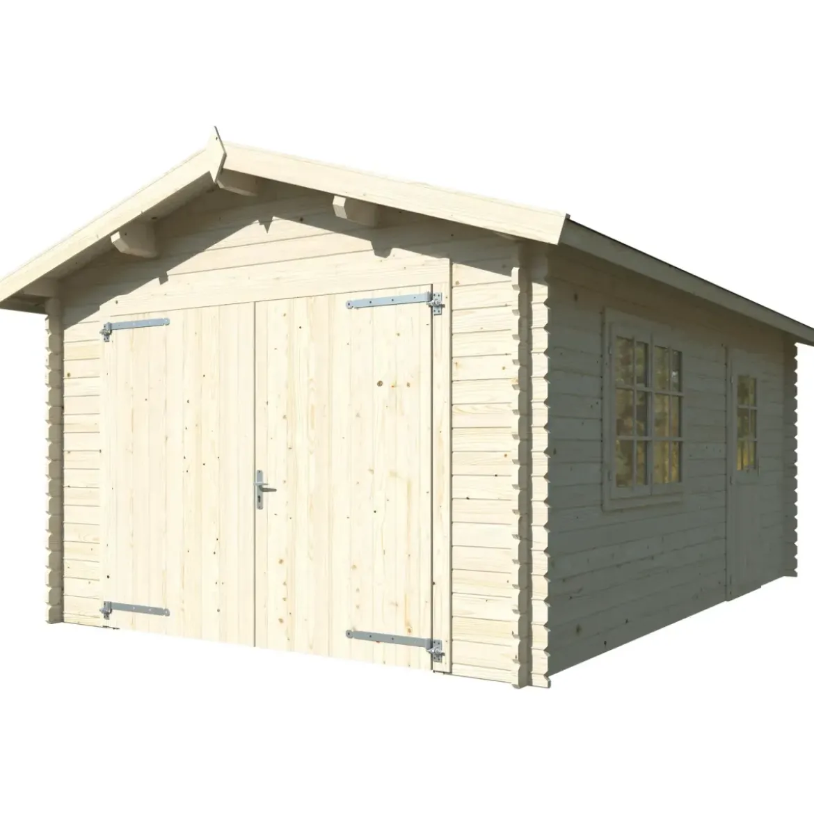 Garage in Legno 350x520 cm Blockhouse 34 mm Doppia Porta Finestra