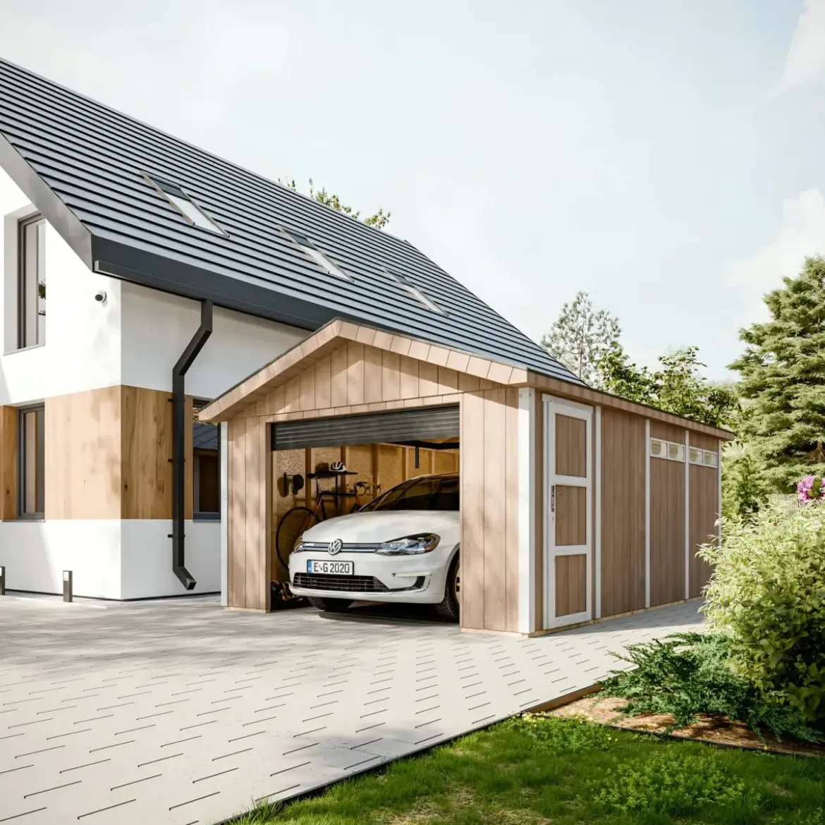 Garage in Legno 354x486 cm Box Auto Moto 17 m2 Grigio a Pannelli