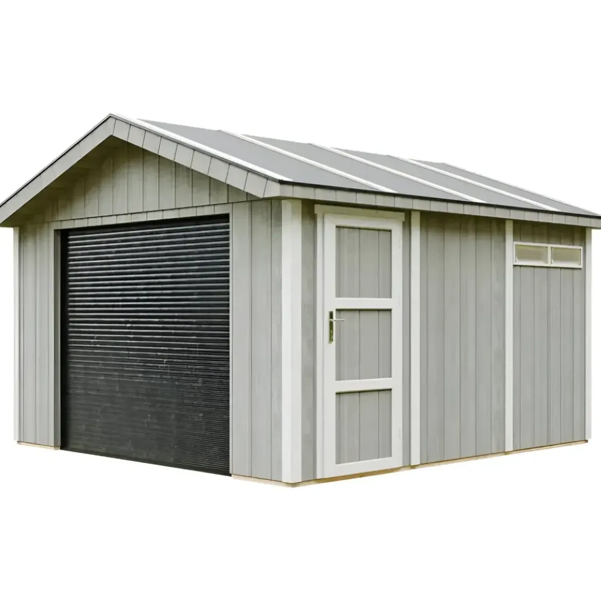 Garage in Legno 368x354 cm Grigio a Pannelli Box con Porta Elettrica