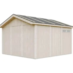 Garage in Legno 368x354 cm Grigio a Pannelli Box con Porta Elettrica