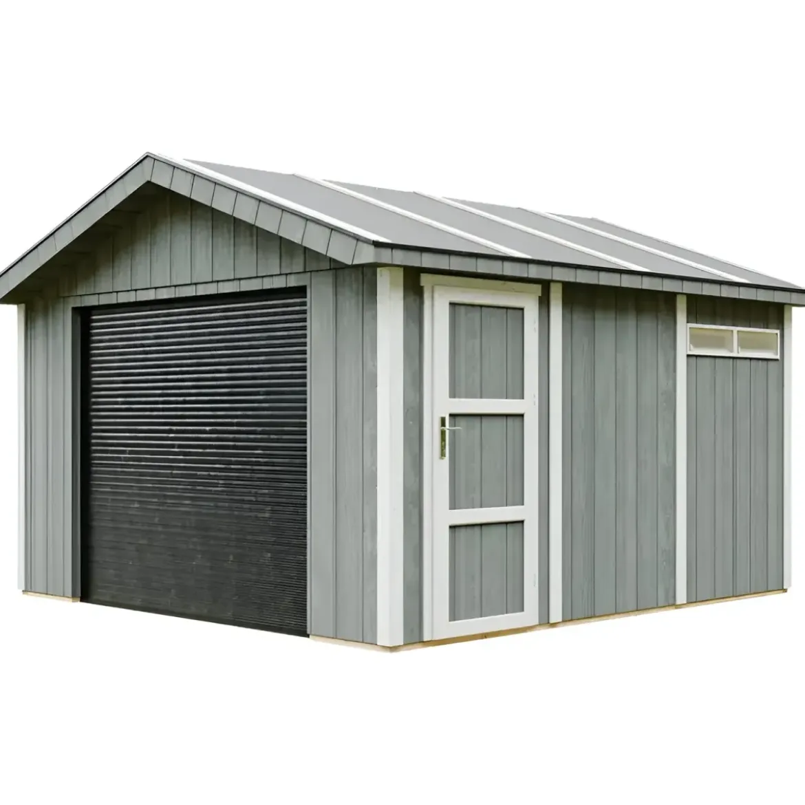 Garage in Legno 368x354 cm Grigio Scuro Pannelli Box Porta Elettrica
