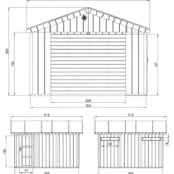 Garage in Legno 368x354 cm Miele a Pannelli Box con Porta Elettrica