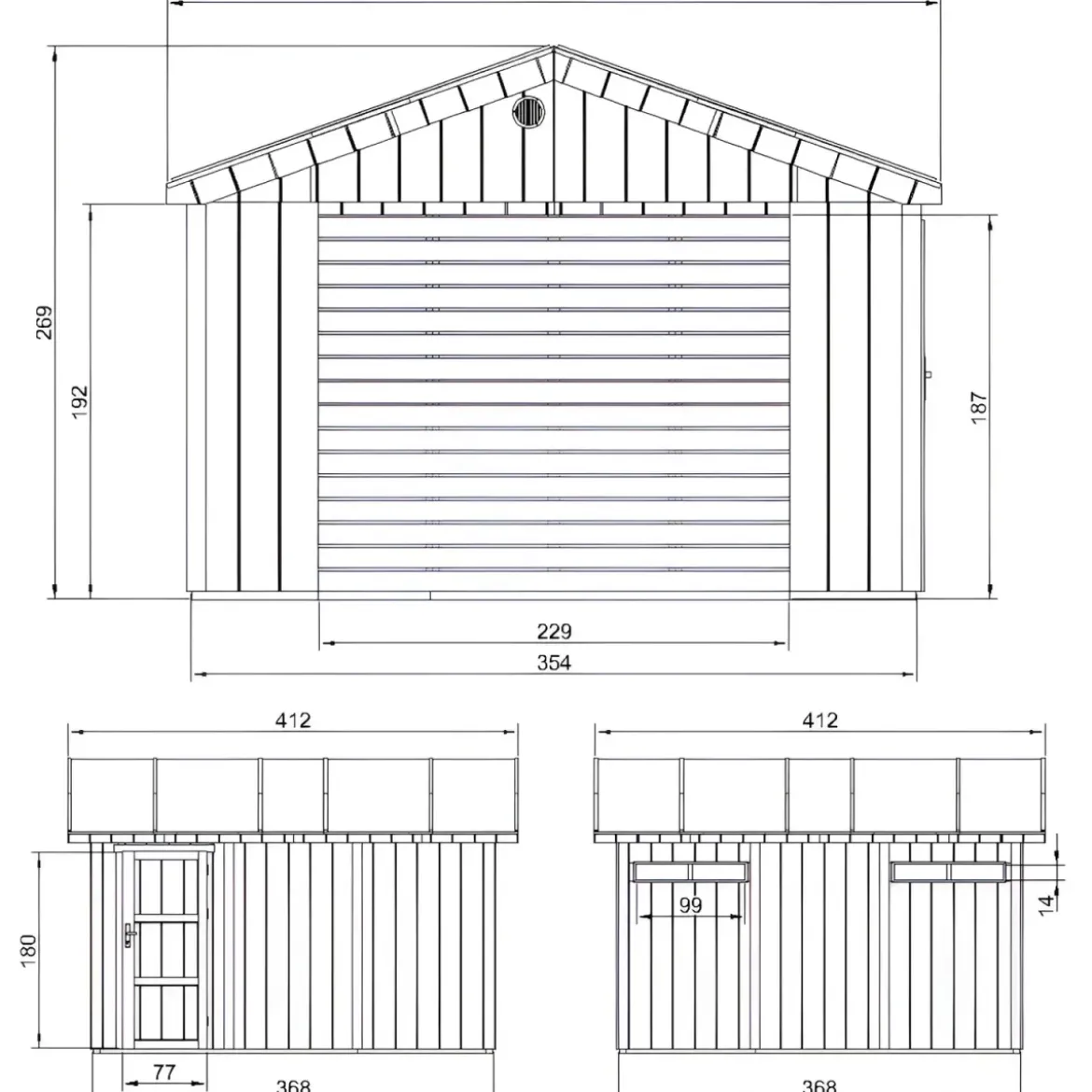 Garage in Legno 368x354 cm Rosso a Pannelli Box con Porta Elettrica