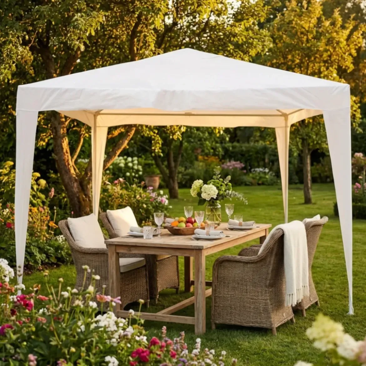 Gazebo da Esterno 2x3 m Telo in Raffia Bianco Rettangolare Acciaio