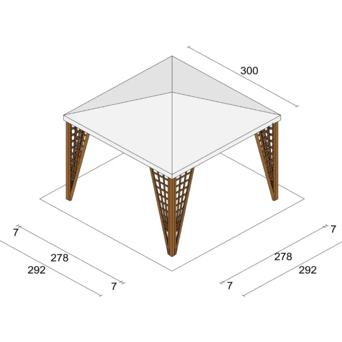 Gazebo da Giardino in Legno Impregnato 3x3 m Noce Copertura Removibile