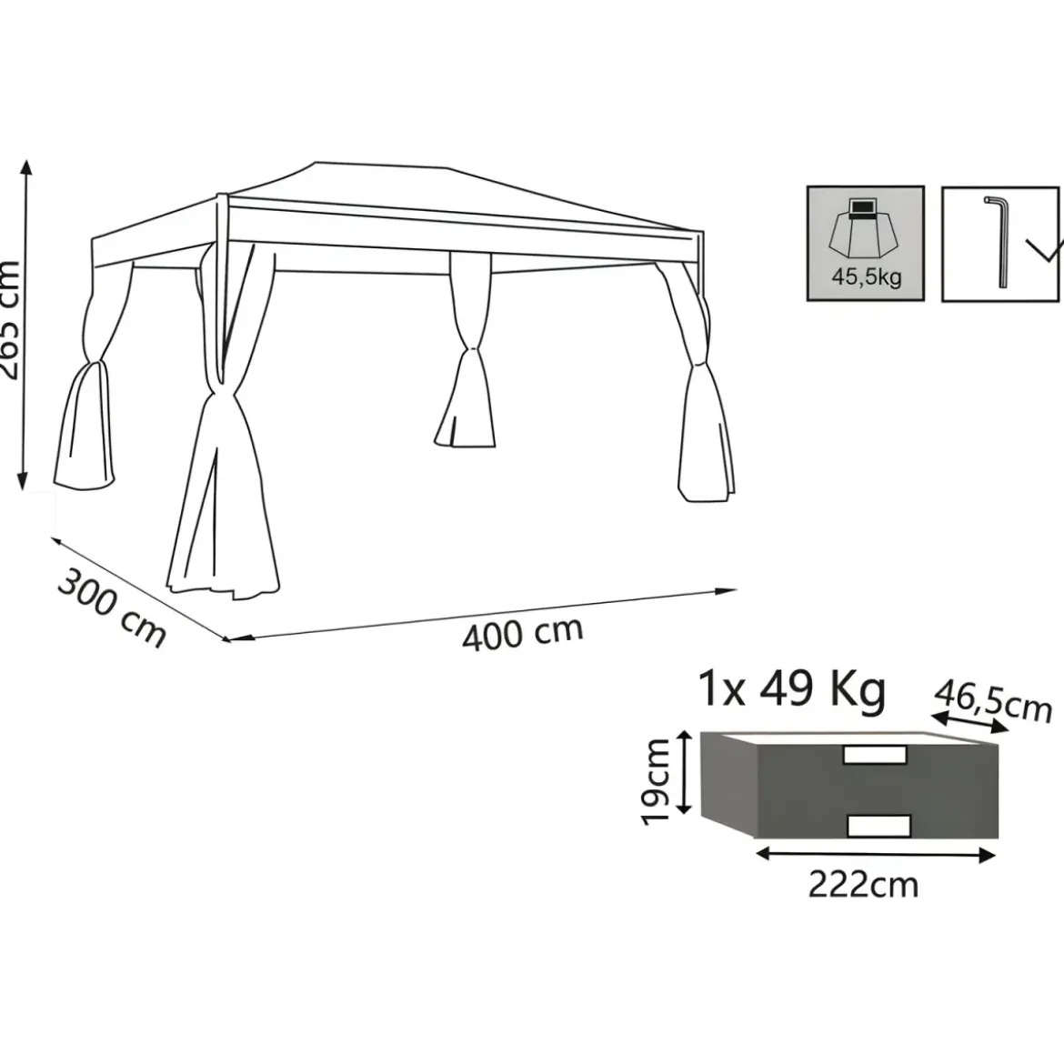 Gazebo Grande da Giardino 3x4 m Struttura Acciaio Telo Ecrù Zanzariera