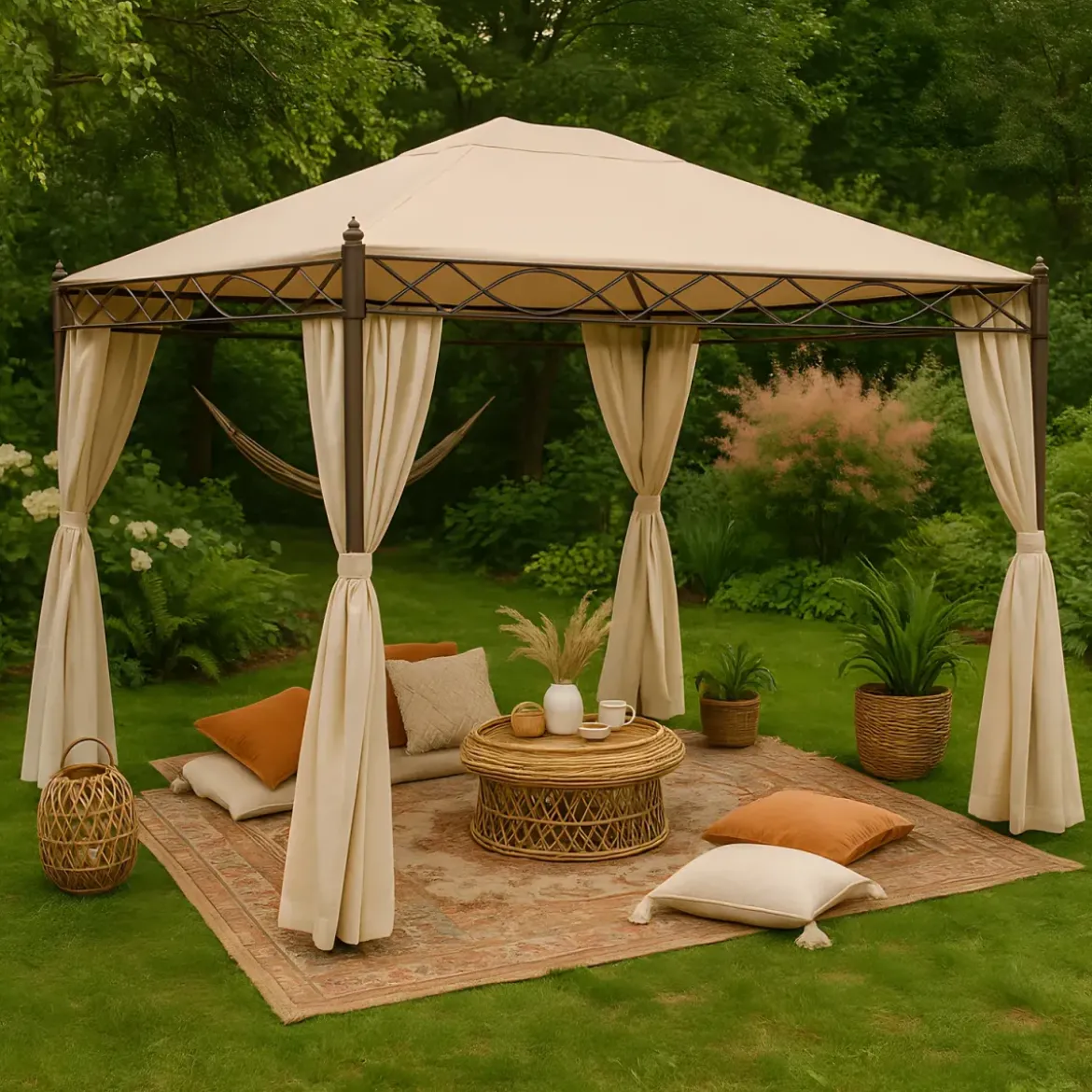 Gazebo Grande da Giardino 3x4 m Struttura Acciaio Telo Ecrù Zanzariera