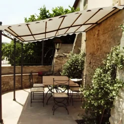 Gazebo Pergola Addossato 3x4 m Metallo Antracite Telo Ecrù