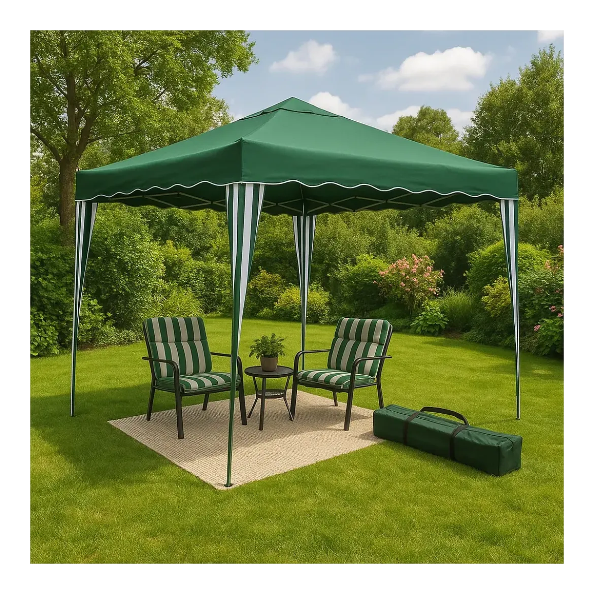 Gazebo Pieghevole Verde 3x3 m Struttura Acciaio Telo Poliestere