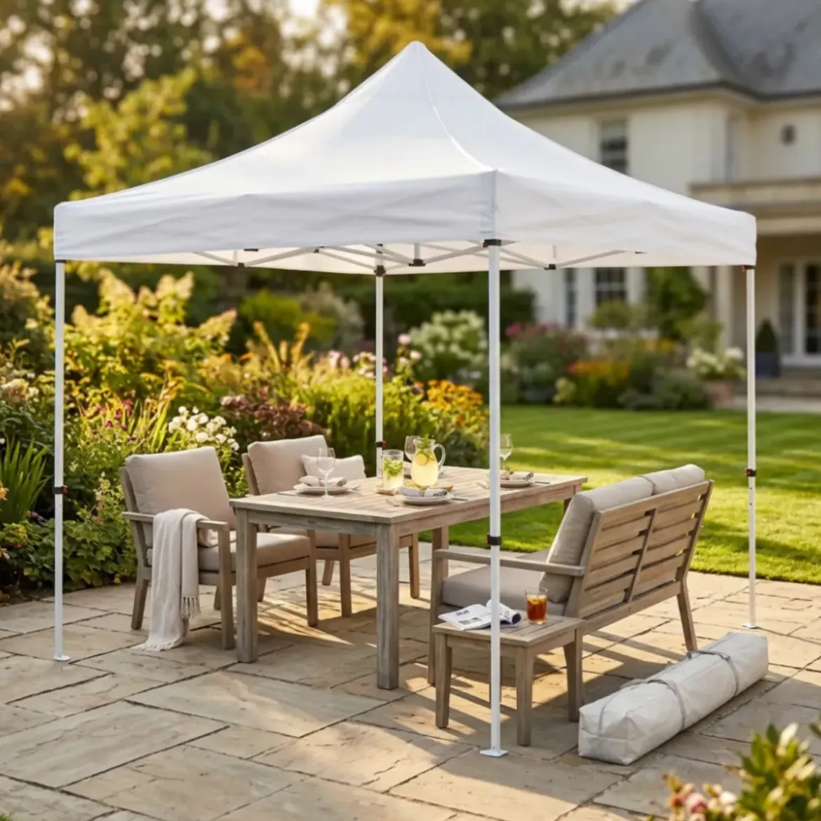 Gazebo Pieghevole 300x450 cm per Giardino Bianco Alluminio PVC Sacca
