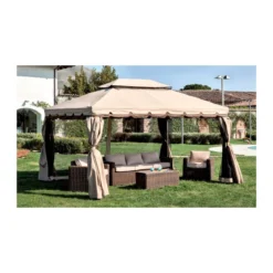 Gazebo 3x4 Alluminio Impermeabile con Teli Pareti Zanzariera Tende Laterali