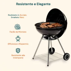 Giardino Barbecue Tondo 56cm Carbone Legna Carbonella Carrello Griglia Grigliata