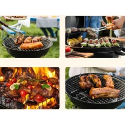 Giardino Barbecue Tondo 56cm Carbone Legna Carbonella Carrello Griglia Grigliata