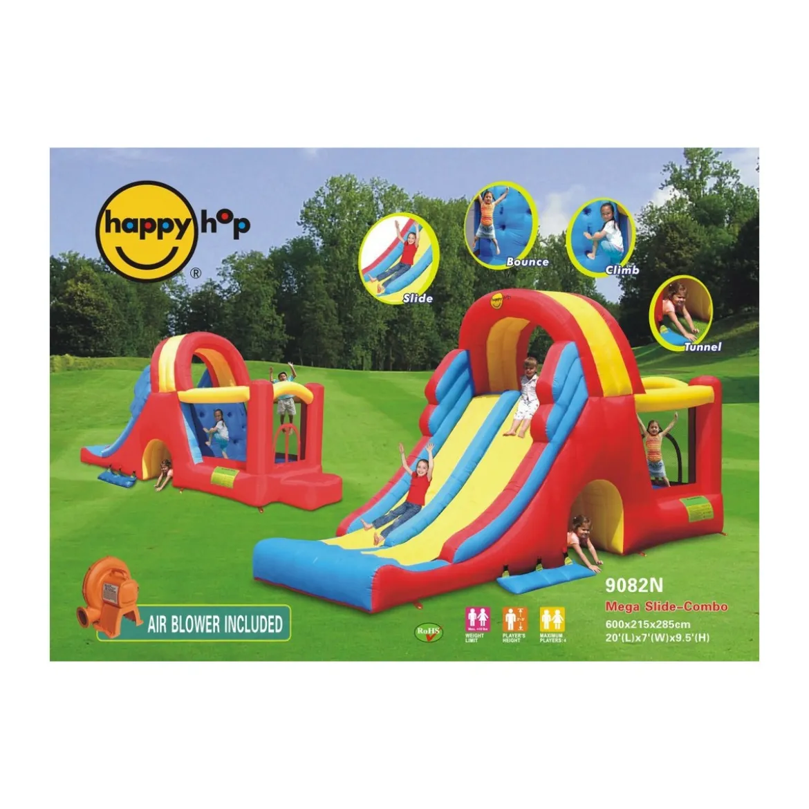 Gonfiabile per Bambini Castello Scivoli 600x215 con Gonfiatore Pompa