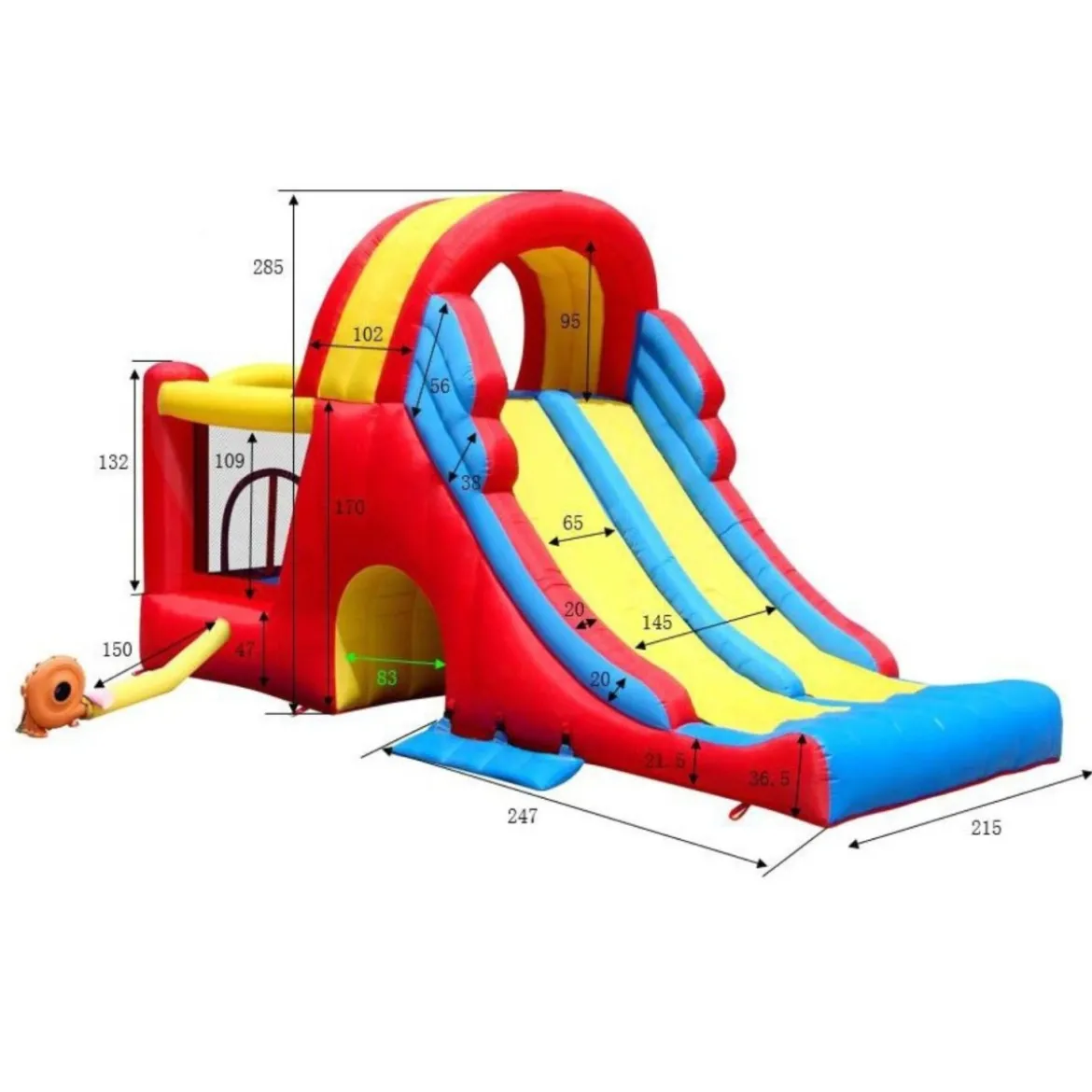Gonfiabile per Bambini Castello Scivoli 600x215 con Gonfiatore Pompa