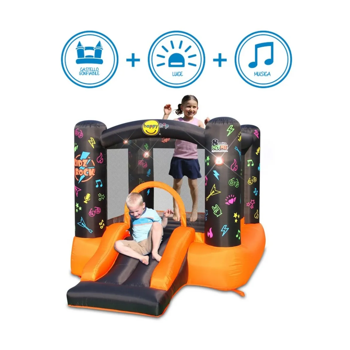 Gonfiabile per Bambini Interattivo Luci Musica con Scivolo Castello Pompa Aria