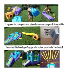 Gonfiabile per Bambini Unicorno Interattivo con Luci Musica Scivolo Pompa Aria