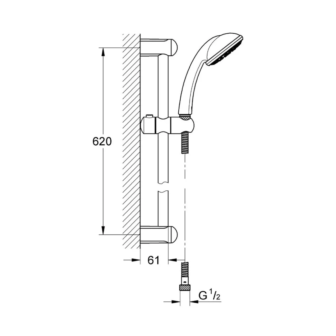 Grohe Asta Saliscendi Doccia con Soffione Rotondo Supporto Colonna Bagno Cromo