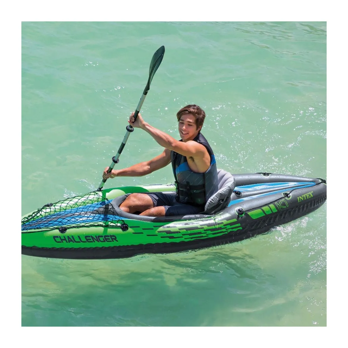 Intex Canoa Kayak 1 posto 100 kg Gonfiabile Pompa Gonfiaggio Remi da Pesca Mare
