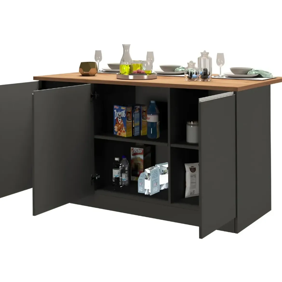 Isola Cucina 3 Ante Antracite Rovere 155x90x90 cm Legno Nobilitato