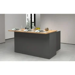 Isola Cucina 3 Ante Antracite Rovere 155x90x90 cm Legno Nobilitato